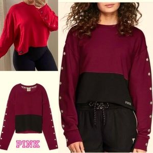 Victoria’s Secret Pink Snap Shoulder Red pullover crewneck sweatshirt Womens XS